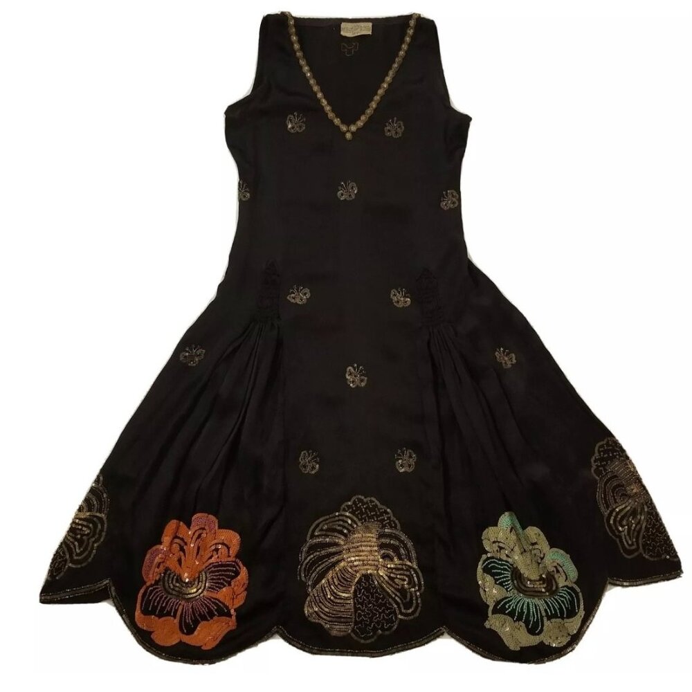 The House of Adair 1920s Hand-Beaded Silk Satin Evening Dress | Art Deco Couture